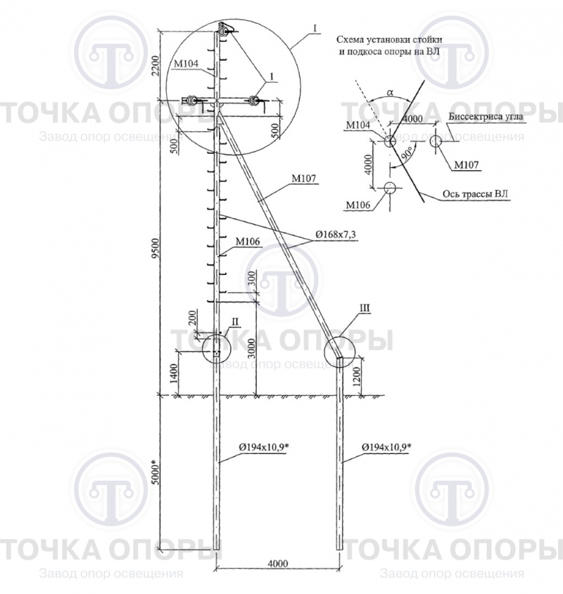 Угловая анкерная опора УАс10-2