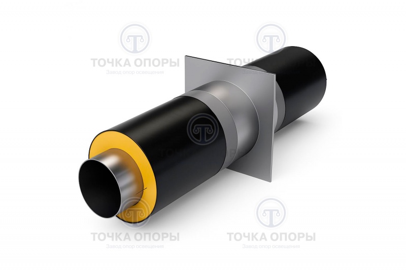 Неподвижная опора в ППУ изоляции с полиэтиленовой (ПЭ) оболочкой с металлической заглушкой изоляции и выводом кабеля