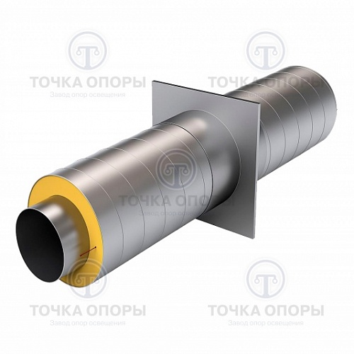 Неподвижная опора в ППУ с оцинкованной (ОЦ) оболочкой с  металлической заглушкой изоляции и выводом кабеля